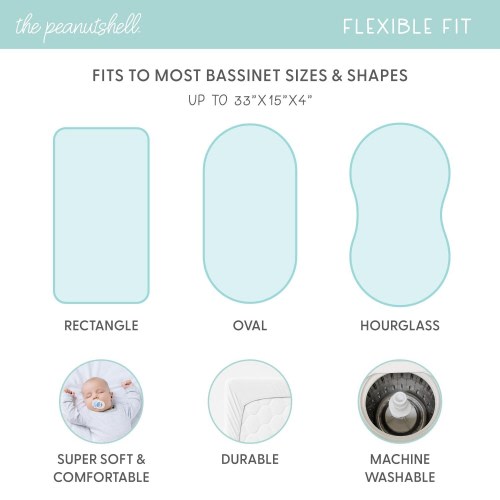 The Peanutshell Safari Neutral Bassinet Sheets for Newborn Baby Boy and Baby Girl, 4 Pack Set