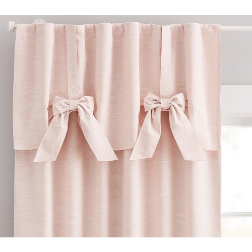 Evelyn Linen-Blend Bow Curtain - Blush - 44x84 - Set of 2