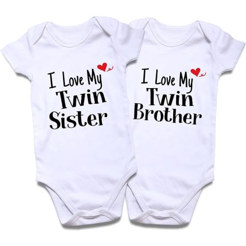DEFAHN Funny Twins Baby Bodysuits Boys Girls Rompers 2 Pack Twin Matching Clothes Outfits for Newborn Infant
