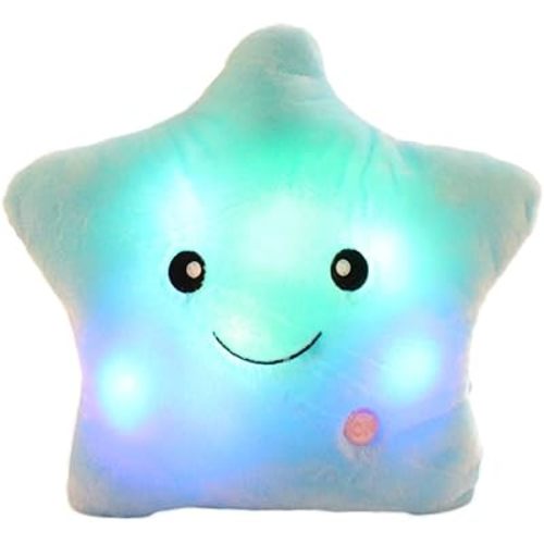LED Twinkle Star Shaped Plush Pillow, Creative Night Light Glowing Cushions Plush Stuffed Toys Gifts for Kids, Decoration (Blue)