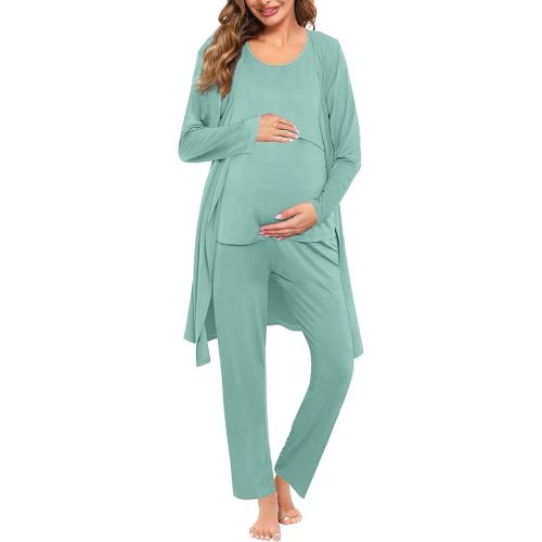 SWOMOG Maternity Nursing Robe Set 3 PCS Women Postpartum Pajamas Breastfeeding Labor Delivery Hospital Pregnancy Pjs