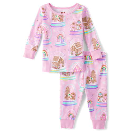 Baby And Toddler Girls Mommy And Me Gingerbread Snow Globe Snug Fit Cotton Pajamas - Pink
