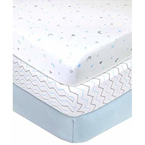 American Baby Company 3 Piece 100% Cotton Jersey Knit Fitted Crib Sheet for Standard Crib and Toddler Mattresses, Blue Star/Zigzag, for Boys and Girls - Pack of 3