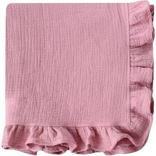100% Cotton Baby Blanket | Crinkle Gauze Ruffle Baby Blanket | 45 x 45 Inches | Soft, Breathable, Newborn Wrap Plain Color Swaddle