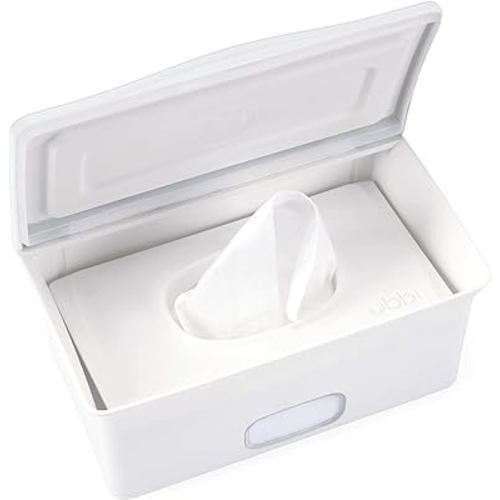 Ubbi Baby Wipes Dispenser | Baby Wipes Case | Baby Wipes Holder with Weighted Plate, Keeps Wipes Fresh and Non-Slip Rubber Feet, White