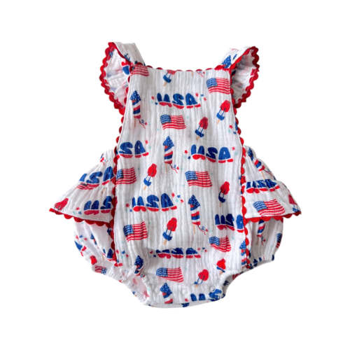 Muslin Ric-Rac Ruffle Sunsuit, 4th of July