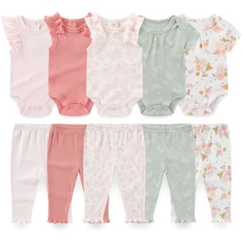 Baby Boy Girl 10 Piece Combined Type Clothing Set Cotton Baby Bodysuits and Pants Set Home Outdoor Infant Clothes