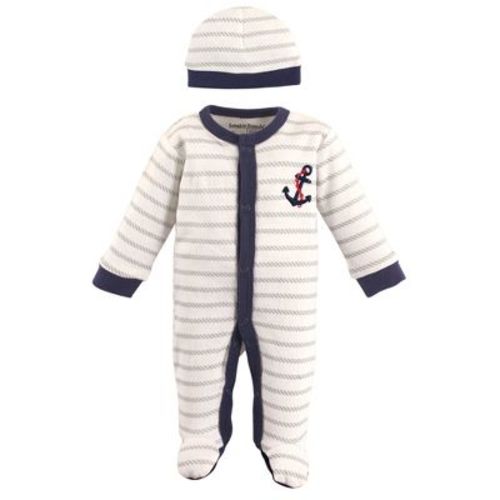 Luvable Friends Baby Boy Cotton Preemie Snap Sleep and Play and Cap 2pc Set, Anchor, Preemie