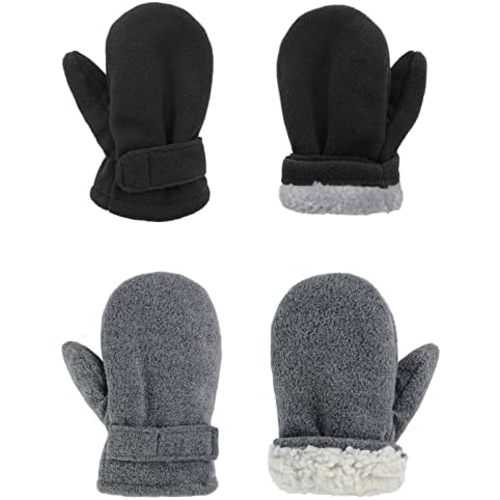 American Trends 2 Pairs Toddler Mittens Unisex Lined Fleece Gloves Winter Warm kids Mitten for Baby Boys and Girls