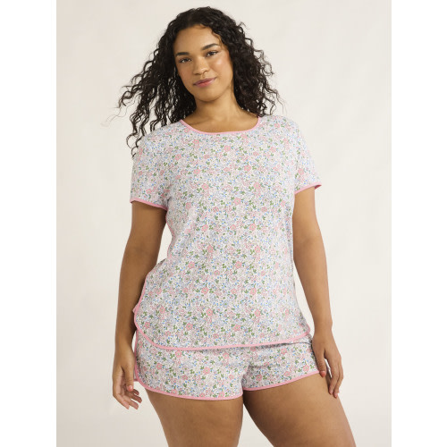 Joyspun Women's and Women’s Plus Lightweight Sleep Tee and Shorts Set, 2-Piece, Sizes XS to 3X