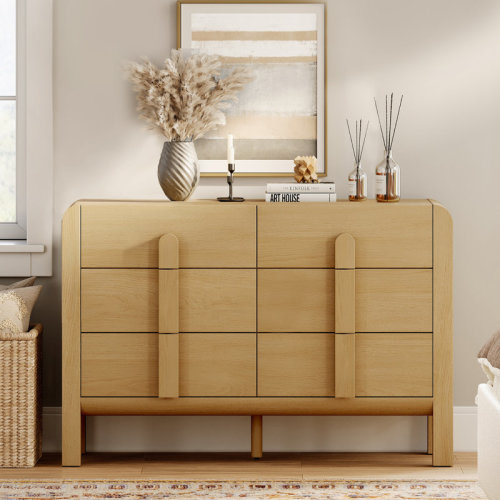 Ebern Designs 6 Drawer Baby Dresser For Bedroom, Double Chest Of Drawers For Kids, Mid Century Modern Wooden Closet Storage Organizer For Nursery, Living Room, Hallway & Reviews | Wayfair