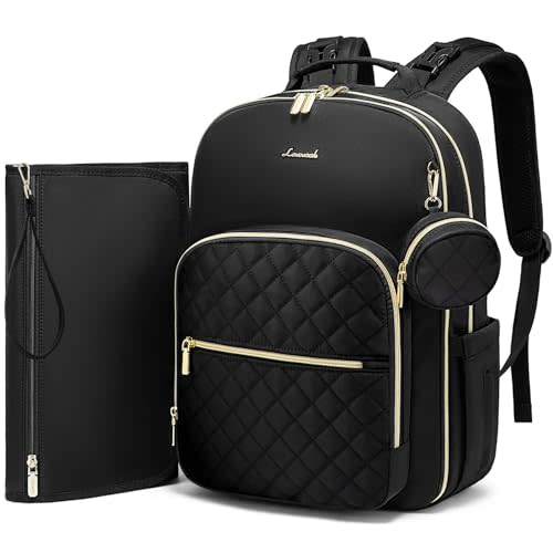 LOVEVOOK Diaper Bag Backpack, Quilted Baby Bag with Changing Pad & Pacifier Holder, Waterproof Travel Diaper Bags for Baby Boys Girls, Stylish and Large Capacity, Lozenge-Black