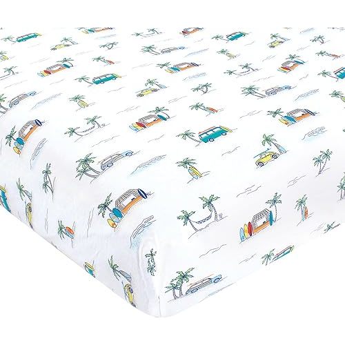 Hudson Baby Unisex Baby Cotton Fitted Crib Sheet, Surfer Dude, One Size