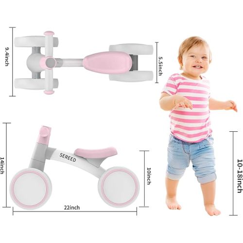 SEREED Baby Balance Bike for 1 Year Old Boys Girls 12-24 Month Toddler Balance Bike, 4 Wheels Toddler First Bike, First Birthday Gifts - Pink