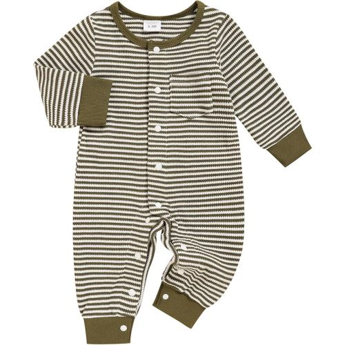 GRNSHTS Baby Boy Clothes Striped Waffle Baby Boy Fall Outfits Long Sleeve Newborn Boy Romper Infant Winter Bodysuit Jumpsuit