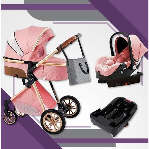 Perfect Pink Premium 3-in-1 Baby Stroller (Car Seat & Base Included)