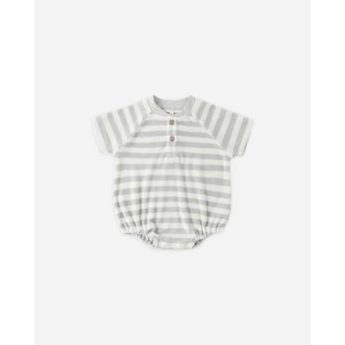 Terry Henley Romper Latte Stripe
