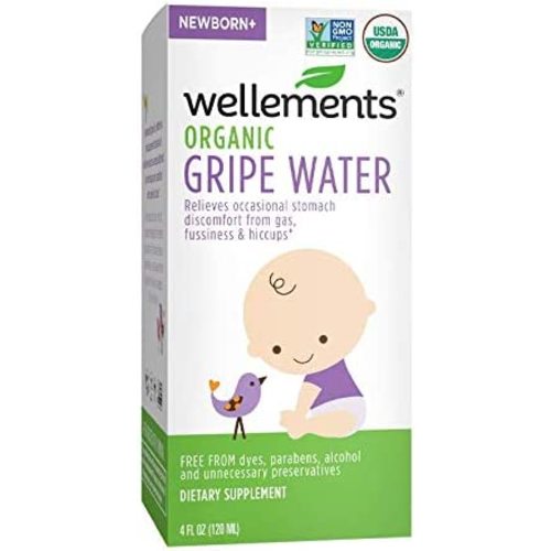 Wellements Organic Gripe Water, 4 Fl Oz, Eases Baby's Stomach Discomfort and Gas, Free From Dyes, Parabens, Preservatives