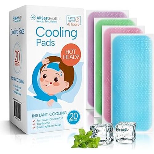 Cooling Patches for Kids -20 Pack Fever Patch for Kids, Minty Cool- Cold Fever Stickers -Baby Pad, Hot Weather Forehead, Reducer Headache Patches Multi-Color