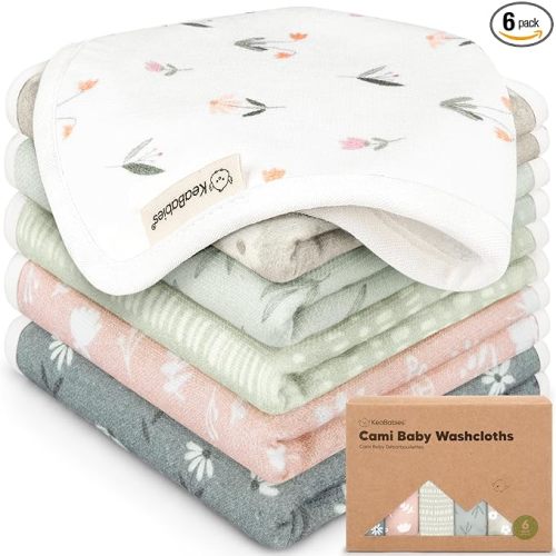 6-Pack Cotton Baby Washcloths for Newborn - Organic Cotton Muslin Soft Wash Cloths for Babies, Infant, Kids, Toddler Towels for Boy, Girl, Super Absorbent Face Cloths, Scratch-Free Baby Rags (Fleur)