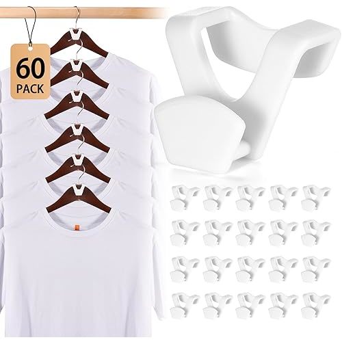 HOUSE DAY Space Saving Hanger Hooks 60 Pack, White Clothes Hanger Connector Hooks, Heavy Duty Hanger Hooks Space Saver, Sturdy Hanger Connector Hooks, Premium Cascading Hanger Hooks for Closet