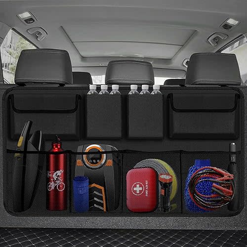 Car Trunk Organizer & Backseat Hanging Organizer with 8 Large Storage Bags - Super Capacity with 30% Extra Storage Space for SUVs,Trucks,Vans -Ultimate Car Organization for a Clutter-Free Space-Black