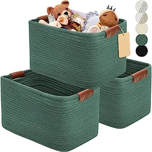 Storage Baskets for Shelves, Cotton Rope Woven Basket With Handles for  Organizing, 3-Pack 15x11x9.5 Decorative Towel Baskets for Shelves  Organizer