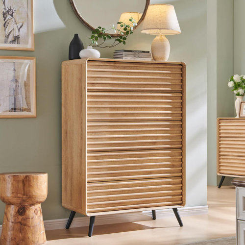George Oliver 5-drawer Wood Dresser Mid Century Fluted Design | Wayfair