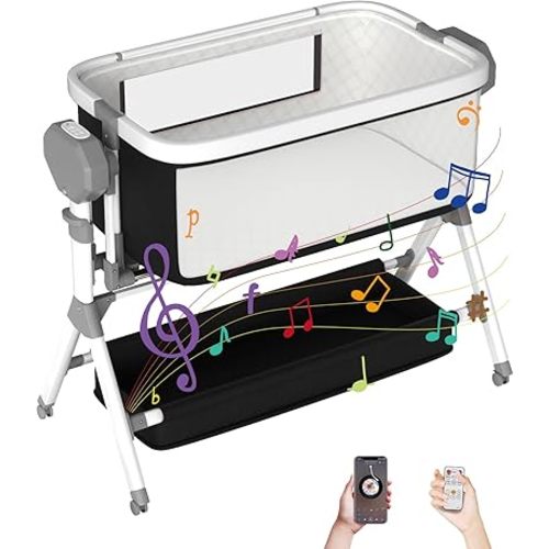 Electric Rocking Bassinet for Baby, Automatic Baby Bedside Bassinet Cribs 3 Height Adjustable, Smart Baby Bassinets Sleeper on Wheels,Remote Control Rocking Baby Cribs for Newborn with 5-Speed Swing