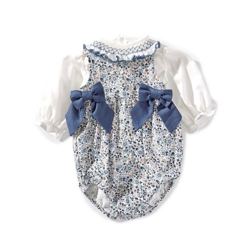 Edgehill Collection Baby Girls Side-Tie Floral Bubble and long Sleeve Top Set