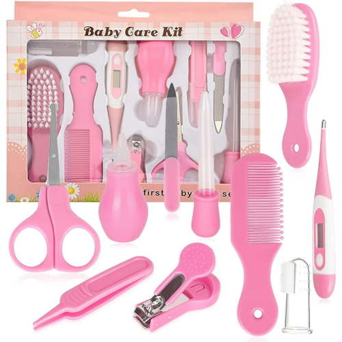 10 in 1 Baby Grooming Kit,Newborn Nursery Health Care Set Baby Healthcare Kit Include Baby Nail Clipper Scissors Hair Comb Nose Cleaner Safety, for Infant Toddlers Boys Girls Kids(Pink)