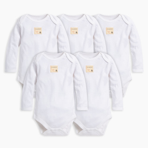 Burt's Bees Baby Organic Long Sleeve Bodysuit (5 Pack) - Cloud, 0-3 Months