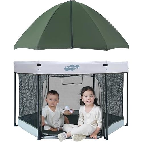 Pamo Babe Baby Playpen with Sun Protection Canopy - Indoor & Outdoor Play Yard for Babies and Toddlers - Baby Tent with Zipper Door