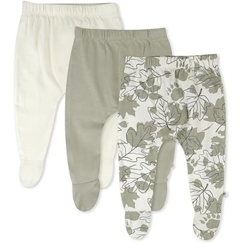 HonestBaby 3-Pack Footed Pants Roomy Fit Pull on Bottoms 100% Organic Cotton 0-3 months