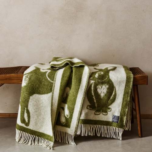 Beige Wool Blanket with Lamb Print | Woolroom
