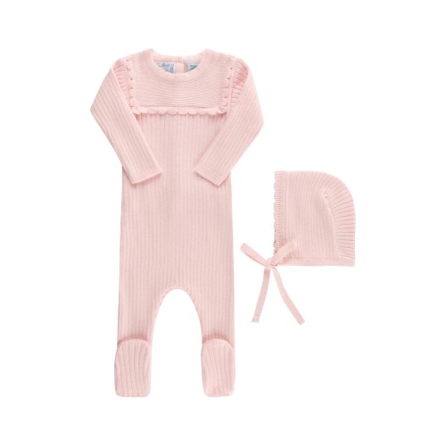 Ruffled Yoke Rib Footie & Bonnet Set, 9M