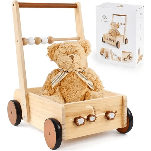 PairPear Wooden Baby Walker Push Toys,Adjustable Speed Push Walkers for Babies Learning to Walk,Wooden Push and Pull Walking Toys for Toddlers 1-3