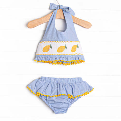 Lakeside Lemonade Smocked Bikini, Blue – Stitchy Fish