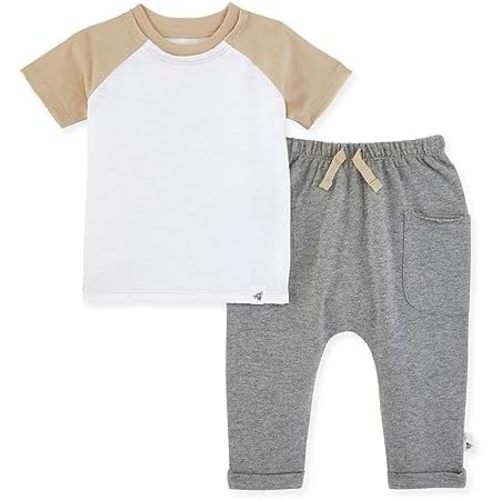 Burt's Bees Baby Baby Boy's Shirt and Pant Set, Top & Bottom Outfit Bundle, 100% Organic Cotton