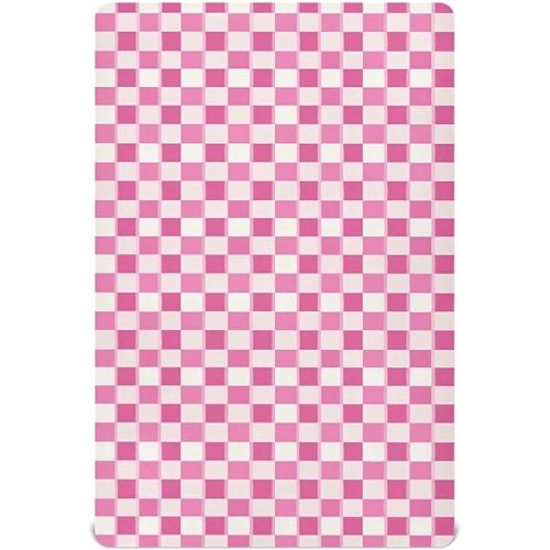 Pink Checkered Fitted Crib Sheets Stretchy Portable Playard Sheets for Baby Toddler, Breathable Soft Mini Crib Mattress 52 x 28 in for Boys and Girls