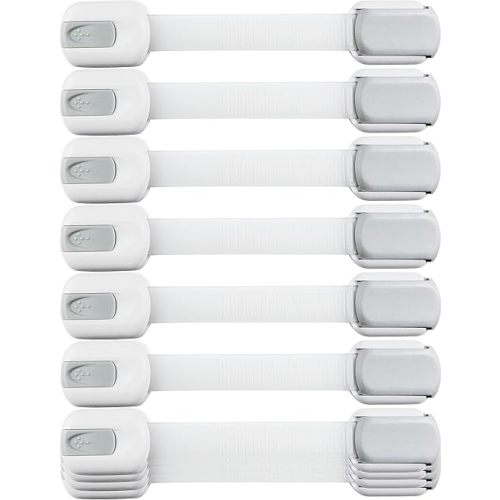 Child Safety Strap Locks (10 Pack) Baby Locks for Cabinets and Drawers, Toilet, Fridge & More. 3M Adhesive Pads. Easy Installation, No Drilling Required, White/Gray