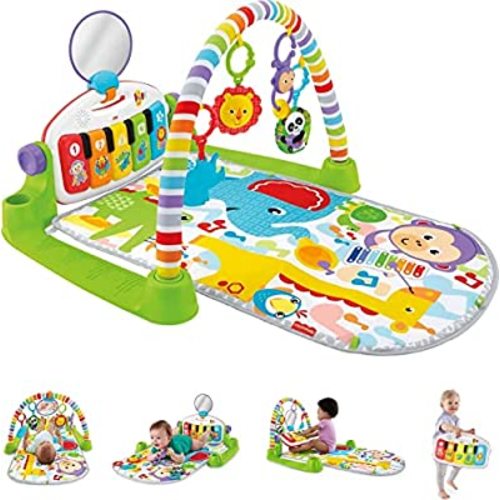 Fisher-Price Deluxe Kick & Play Piano Gym, Baby Activity Playmat With-Toy Piano, Lights, Music And Smart Stages Learning Content For Newborns And Up