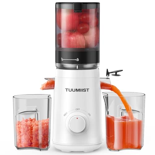 Juicer Machines, TUUMIIST Cold Press Juicer with 5.3" Extra Large Feed Chute Fit Whole Fruits & Vegetables Easy to Clean, High Juice Yield, BPA Free (White)