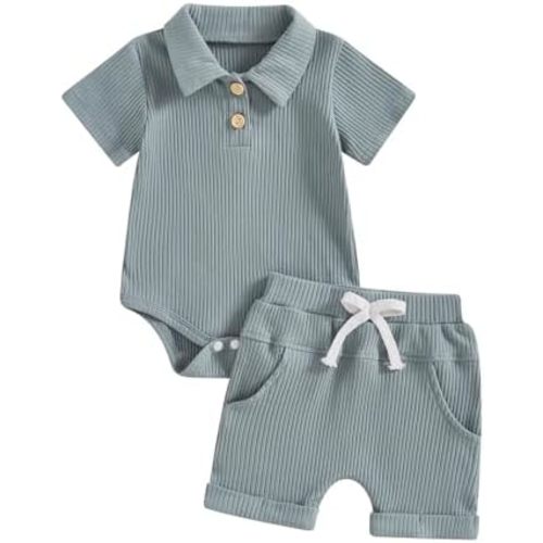 Ledy Champswiin Summer Newborn Baby Boy Girl Clothes Set Ribbed Outfits Unisex Infant Solid Short Sleeve Tops Shorts 2PCS