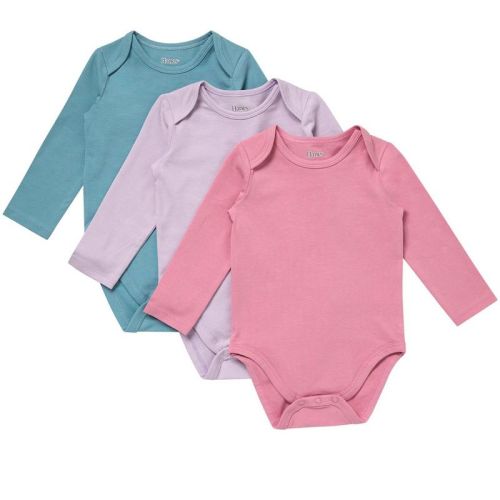 Hanes Pure Comfort Baby Long Sleeve Bodysuits, Organic Cotton, Boys & Girls, 3-pack Dusty Jewel Tones Assortment 3mth