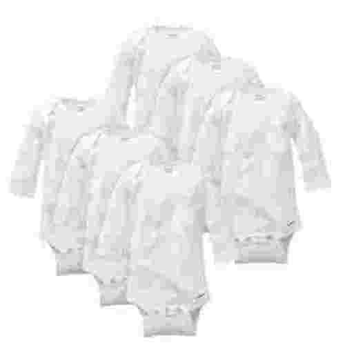 Gerber Long Sleeve Solid Onesies Bodysuit (6 Pack) - White, 3-6 M