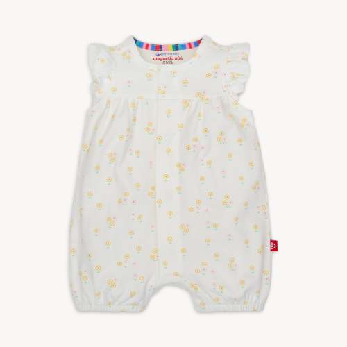 evangeline organic cotton magnetic ruffle sleeve romper – Magnetic Me