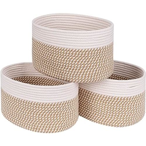 CubesLand Woven Basket for Organizing/Storage, Cube Shelf Closet Storage Baskets Bins Set 3, Long-lasting Storage Basket Bin,Stylish Room Basket,Rope Basket Off White/Mixed Camel Basket for Shelves