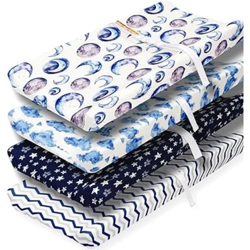 4 Pack Changing Pad Cover for Baby Boys Neutral Unisex Fitted Breathable Baby Changing Pad Sheets for Toddler Changing Table (Sky)