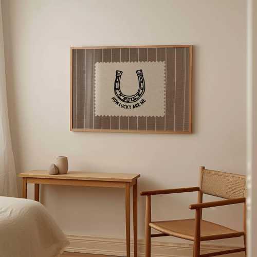 Rustic Striped How Lucky Are We Hand Drawn Horseshoe Wall Art Western Digital Download